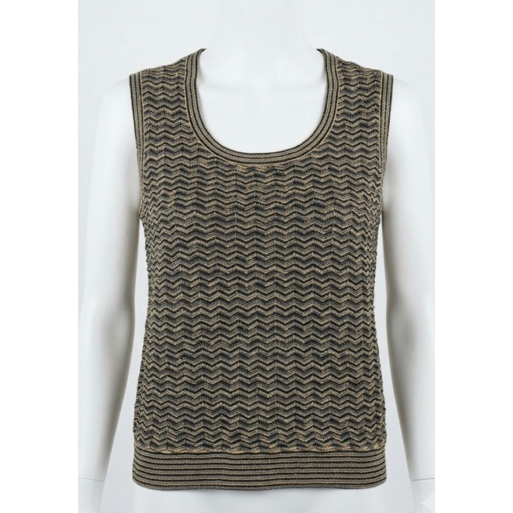 Jones New York Y2K Metallic Chevron Knit Tank Top L Academia Grandpacore Shimmer